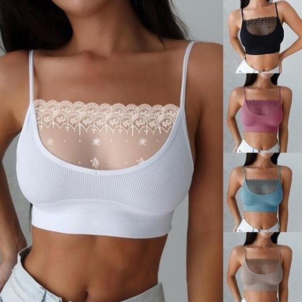 gran tamaño de las mujeres de encaje patchwork correa festoneado halter sujetador tops chalecopangjing