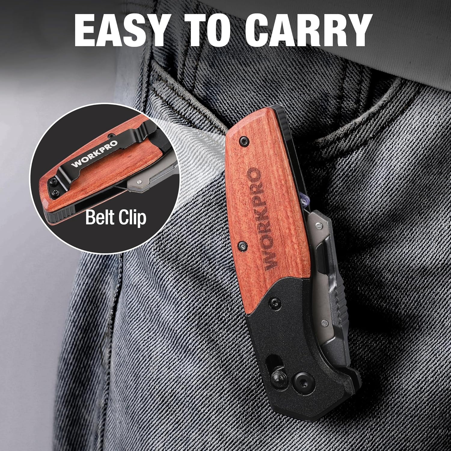 Folding Utility Knife, Razor Blade Knife with Axis Lock, Quick Change Box Cutter, EDC Wood Handle Foldable Pocket Cutter, Extra 10PC 5 Blades Included