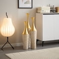 thumbnail image 2 of 3-Piece Modern Woven Pattern Metal Floor Vase Set - White Glazed Cylindrical with Gold Accents, Large Glam Home Decor, 2 of 15