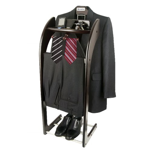 Men's Suit Valet Stand Butler Clothes Storage Shoe Organizer Mirror Wooden Brown 