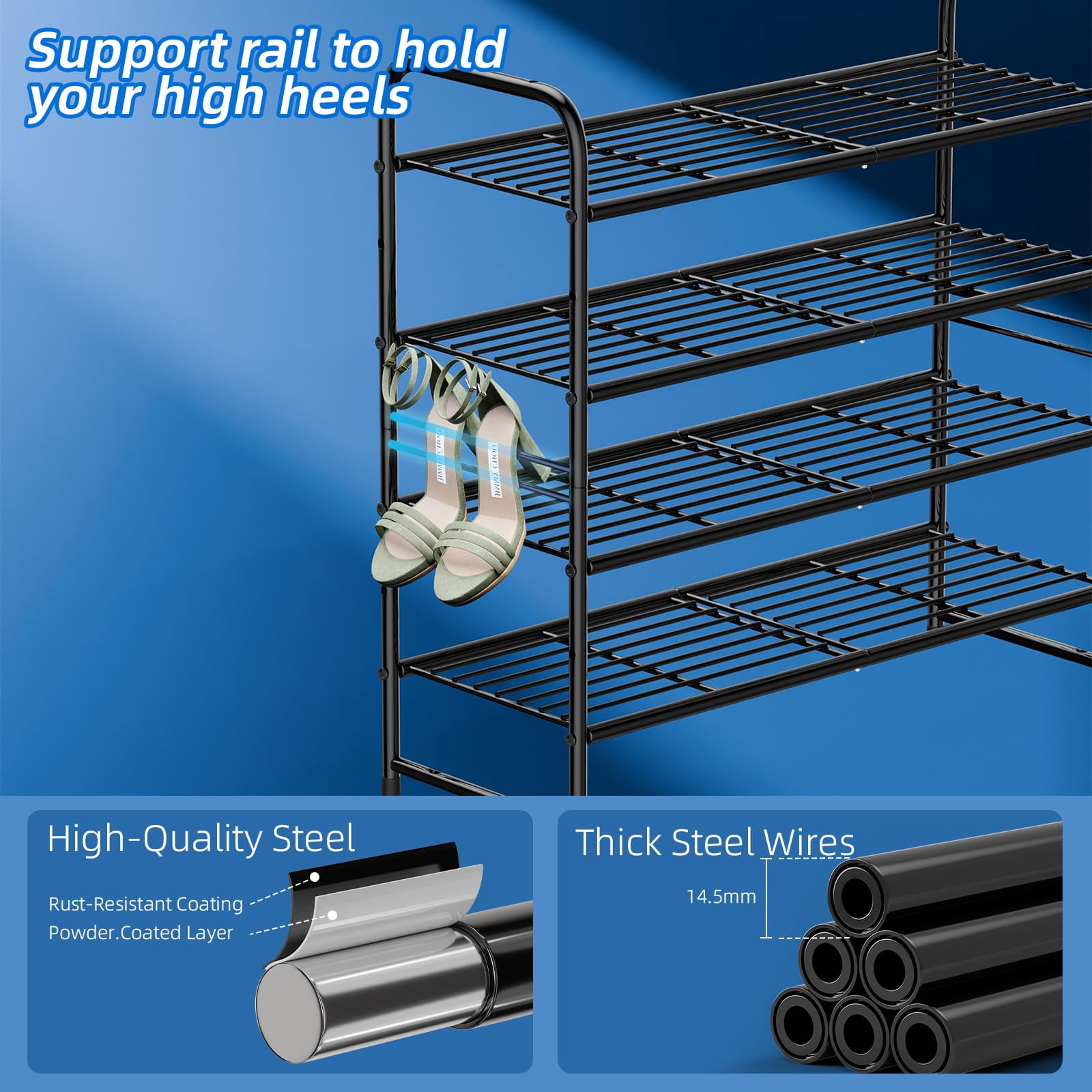 SUFAUY 4 Tier 33" Wide Shoes Rack Stackable, Metal Wire, Black