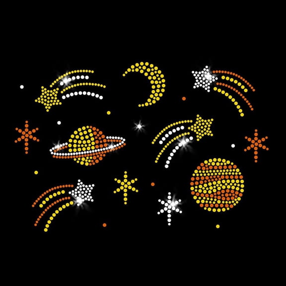 Galaxy Shooting Stars Planets Bling Iron-on Clear Crystal Rhinestone and Rhinestud T-shirt Transfer by JCS Rhinestones