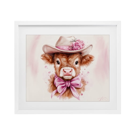 Stupell Industries Farmhouse Pretty In Pink Cow White Framed Print Under Glass, 21 x 17, by Shawna Stewart