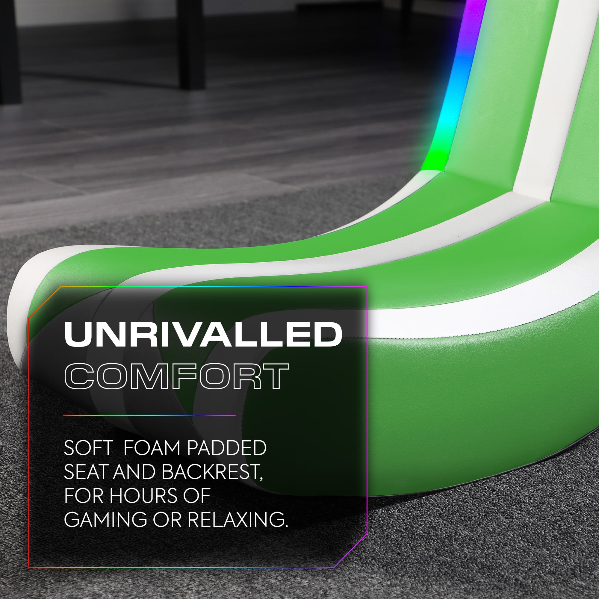 X Rocker Navigator Floor Rocker Gaming Chair with RGB Lighting, Green