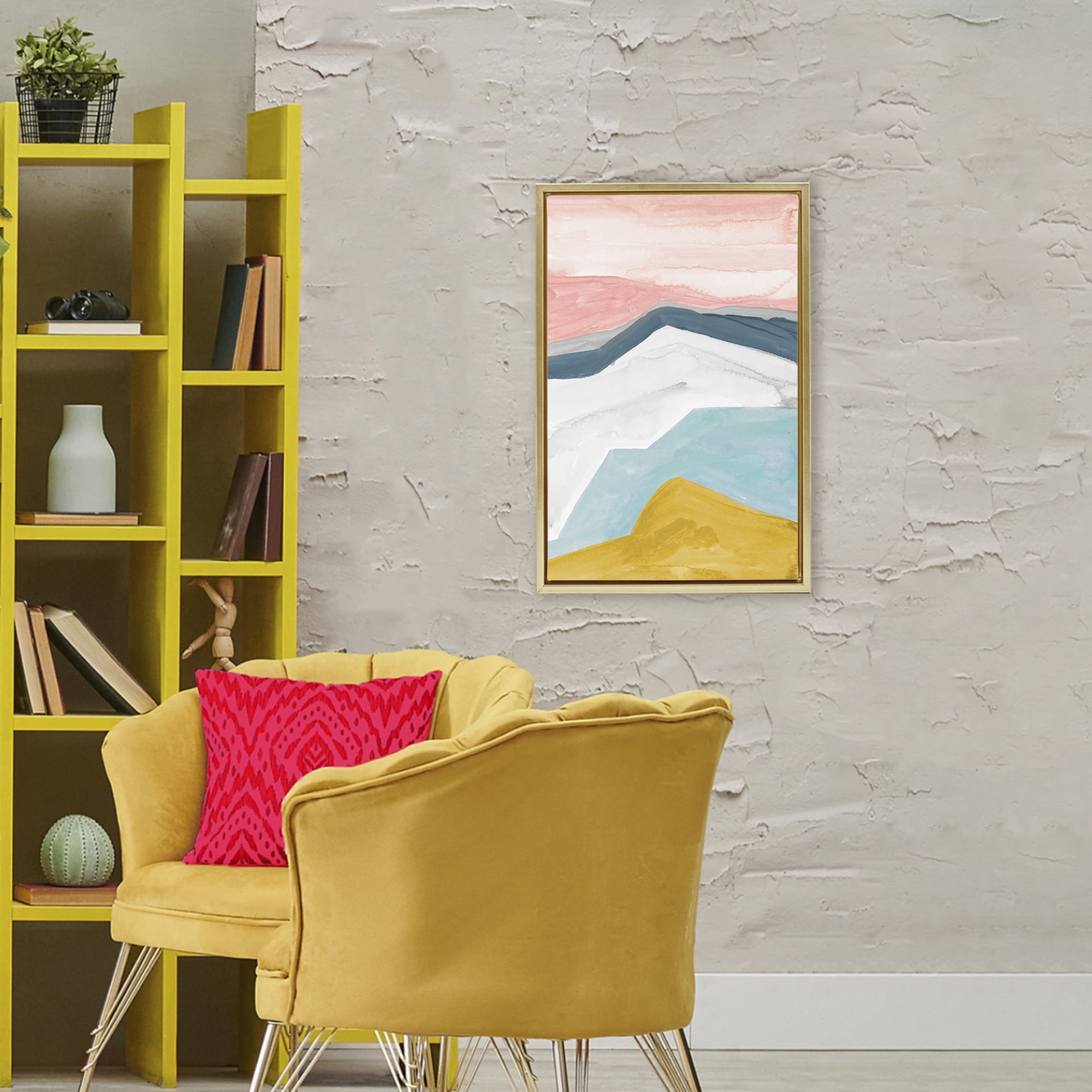 Stupell Industries Pastel Geometric Mountains Gold Framed Floater Canvas Wall Art, design by B. Danelle