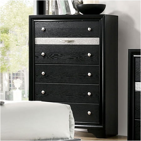 JERFIT 5-Drawer Black Jewelry Chest Solid Wood Dresser with Hidden Lockable Drawer Silver Knobs Contemporary Bedroom Storage Organizer