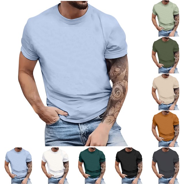 QATAINLAV Ventes d'Économies, T-Shirts à Manches Courtes pour Hommes Unis Décontractés à Col Rond T-Shirts d'Été Athlétiques Hauts Tee Tenues de Vacances Vert Armée m