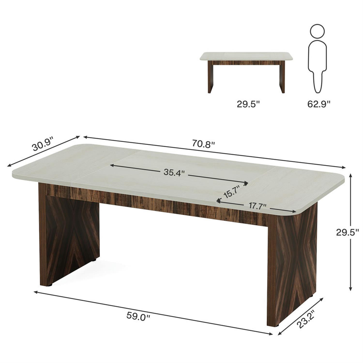 Demi Bonn 70" Wood Executive Computer Desk, Modern Duty Study Writing Gaming Table for Home Office, Rectangle Workstation, Brown