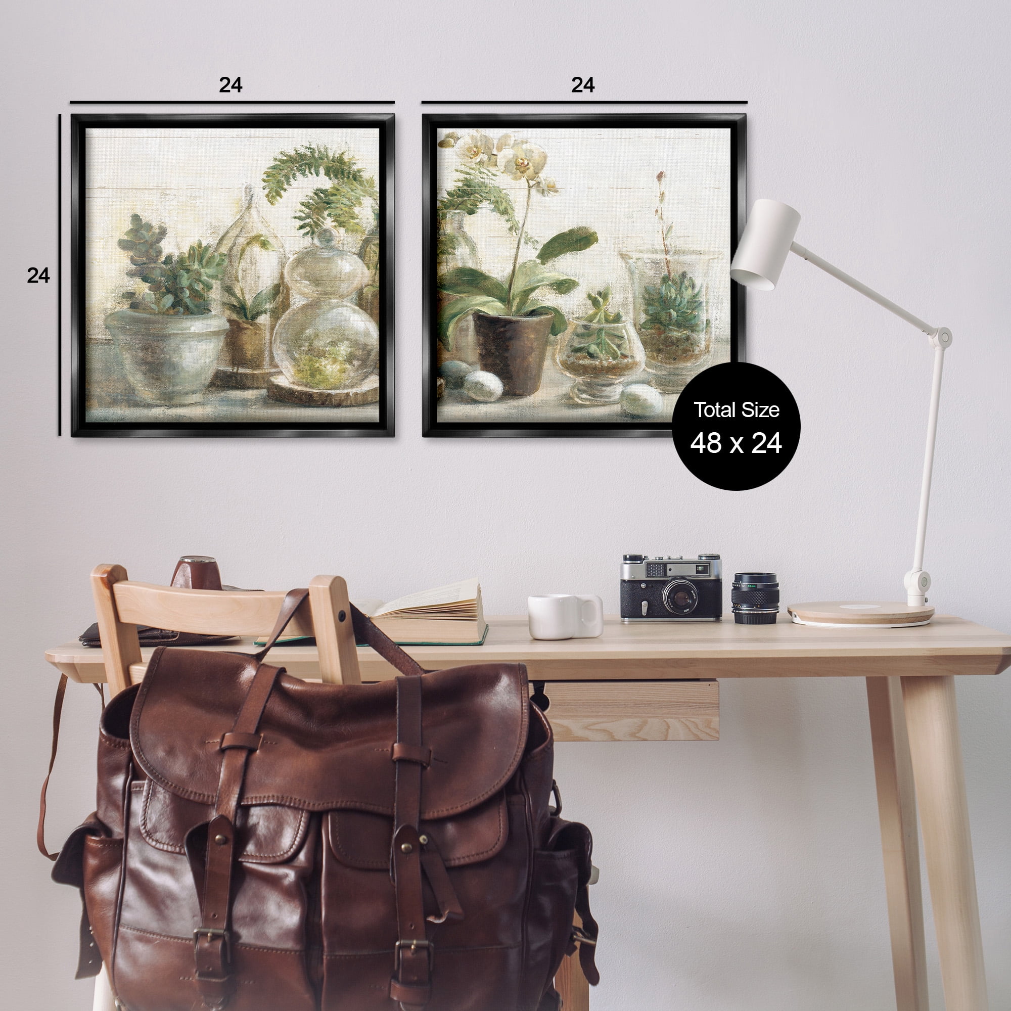 Stupell Industries Succulent House Plants Country Charm Botanical & Floral Painting Black Floater Framed Canvas Art Print Wall Art, 25 x 25, Set of 2