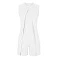 thumbnail image 6 of Romper for Women Summer Office High Neck Front Split Tops Short Jumpsuit Waist-Slimming Zip Back Work Formal Outfits, White, XL, 6 of 7