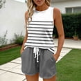 thumbnail image 6 of Bosfbaoi Two Piece Sets for Women Crew Neck Striped Sleeveless Tank Top and Drawstring Elastic Waist Shorts Casual Womens Summer Outfits, 6 of 7