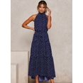 thumbnail image 3 of Women'S Summer Polka Dot Print Sleeveless Halter Neck Flowy Ruffle Hem Long Boho Dresses with Belt Blue XL, 3 of 7