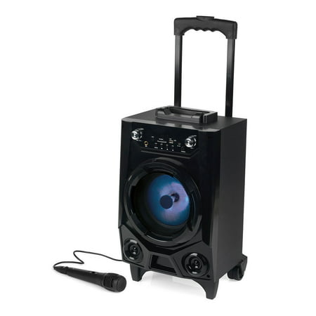 Portable Wireless Bluetooth Tailgate LED Speaker w//Built-in Rechargeable Battery, FM Radio/USB/SD Slot/Karaoke Transport Wheels & Singing