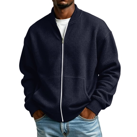 Men's Lightweight Jackets Casual Light Jackets for Men Waffle Bomber Jacket Varsity Coat with Zipper