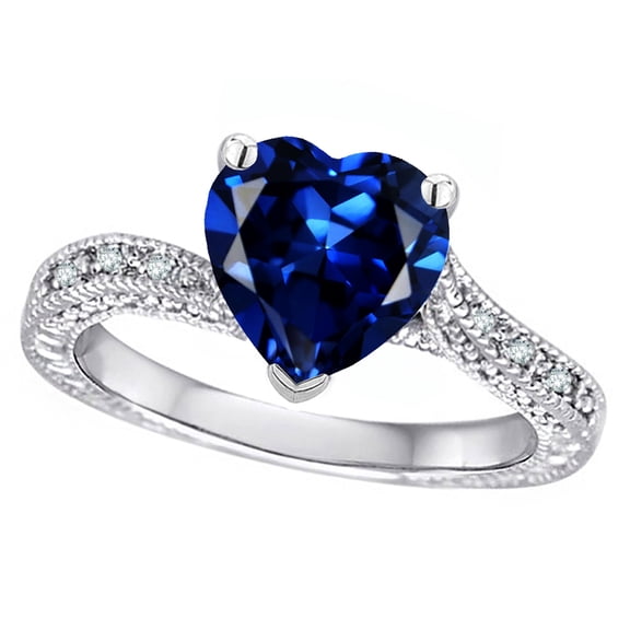 Star K� Antique Vintage Style Heart Shape 8mm Created Sapphire Solitaire Engagement Promise Ring