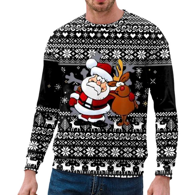 NLLSHGJ Chandails à Capuche pour Hommes à Fermeture Éclair Graphique Automne et Hiver Tendance Décontractée Imprimé de Noël Chandail Col Rond Chandails en Molleton Hauts pour Hommes