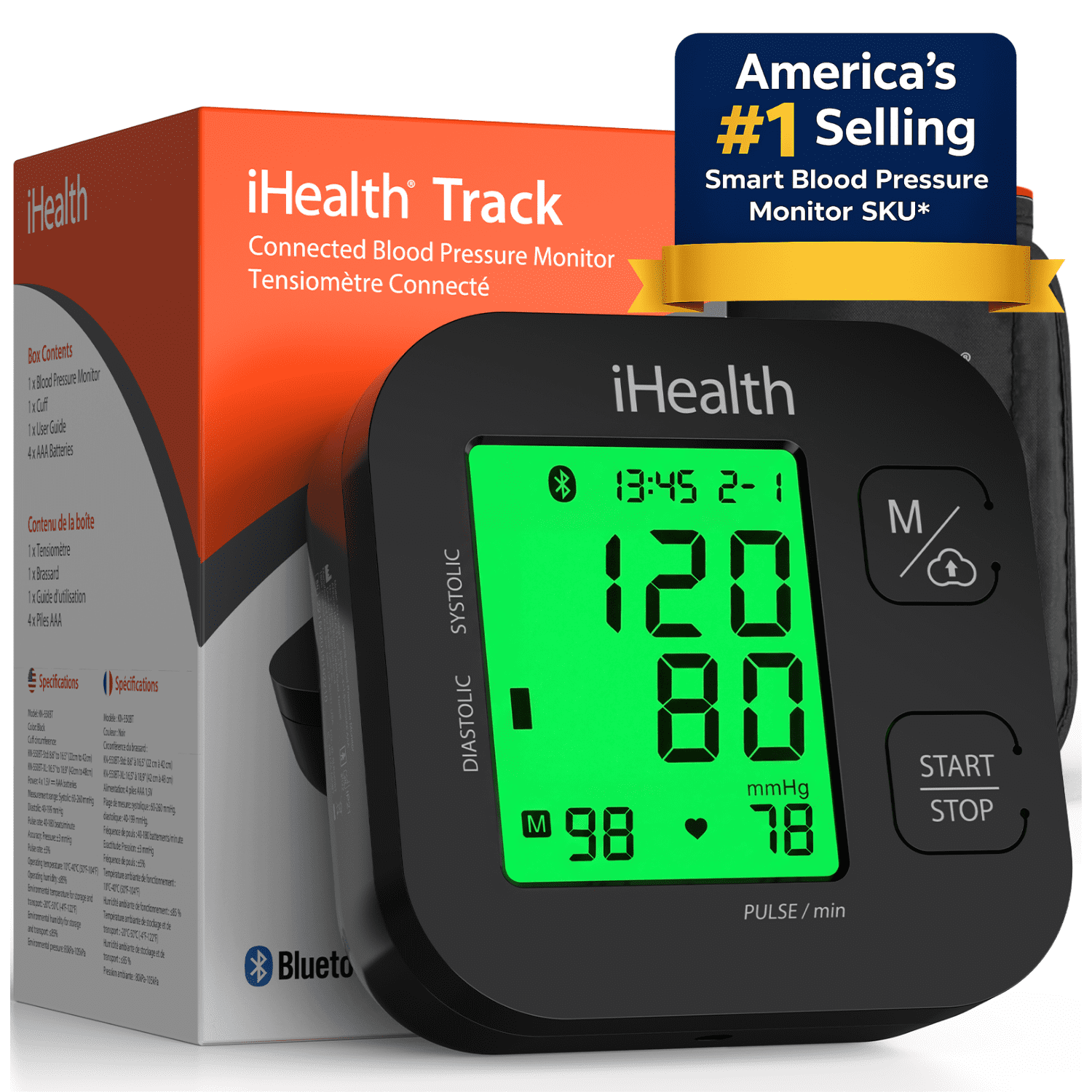 iHealth Track Plus Bluetooth Upper Arm Blood Pressure Monitor, Clinically Validated Automatic BP Machine with Wide-Range Cuff, Large Backlit Display, App Tracking