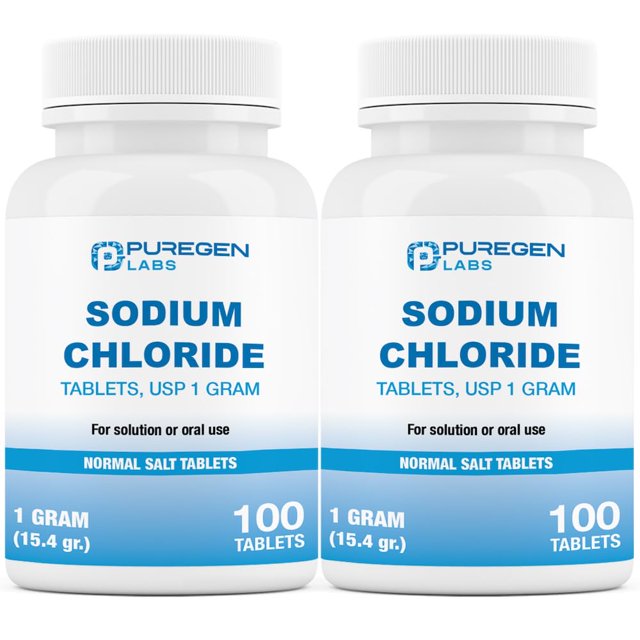 Tabletas Puregen Labs Cloruro de sodio 1 g (1000 mg) USP 200 tabletas