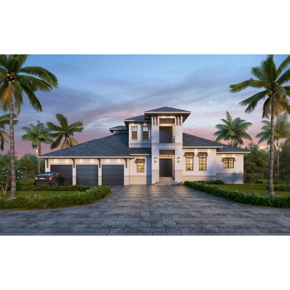 013-3203: Mediterranean Contemporary 4 Bed, 4 Bath Luxury Home Plan, 3203 Sq Ft: Full Blueprints with License to Build by Home Plan Marketplace - Lesuto