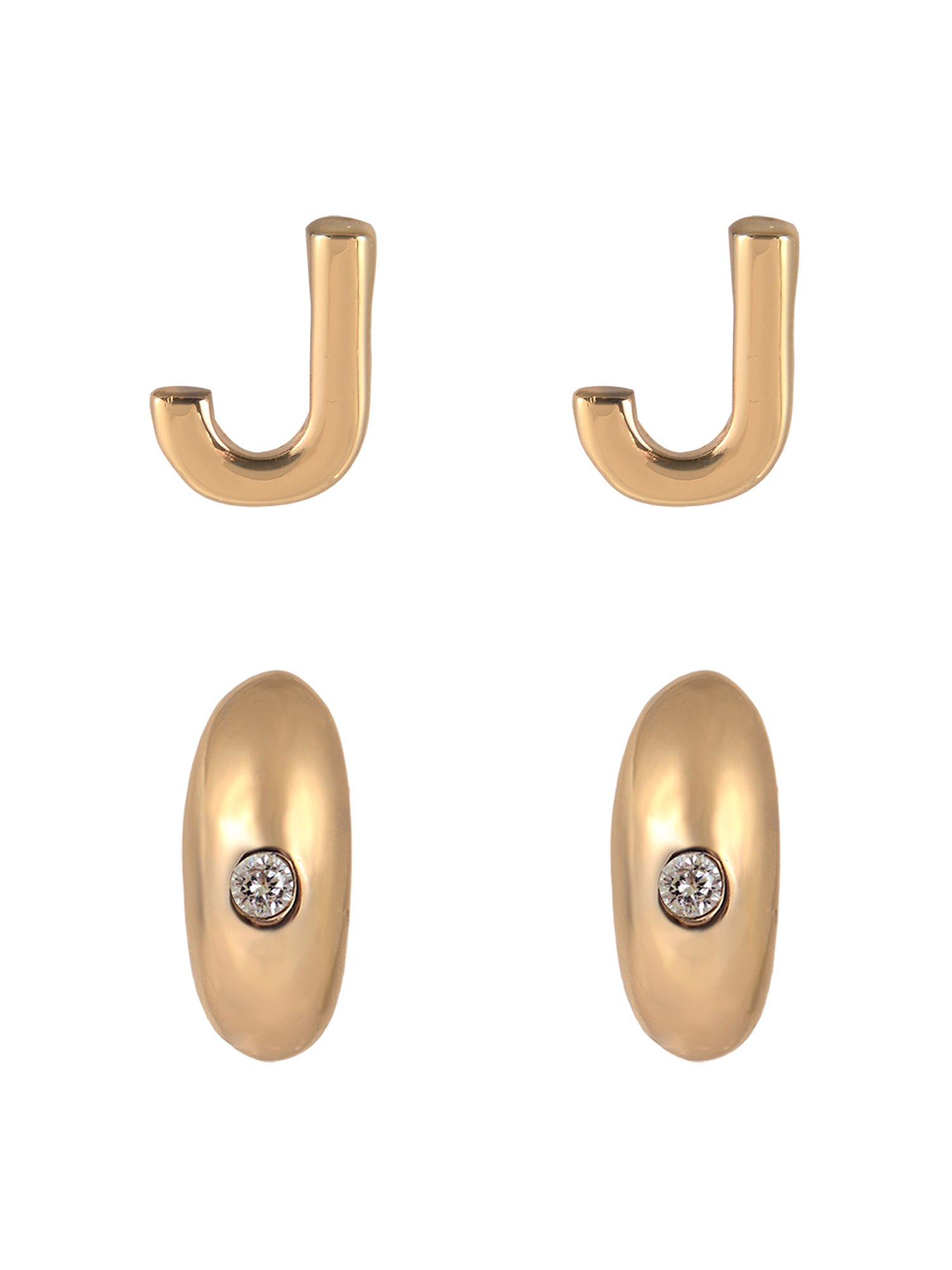 Time and Tru Goldtone 3-On Crystal Stud, Hoop, Initial "J" Earring Set