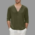 thumbnail image 2 of MIXUE Mens T-Shirts Summer Solid Color V Neck Long Sleeve Casual Beach Pullover Tops T Shirts Activewear,Green,XXXL, 2 of 4