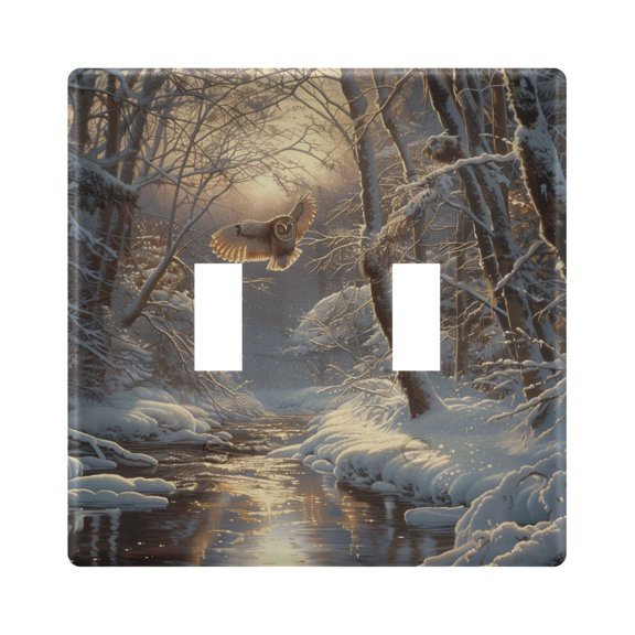 2 Gang Light Switch Cover Plate Owl Fly in Winter Forest Wall Plate Decorate Electrical Outlet Cover Plates 4.56”x4.48”