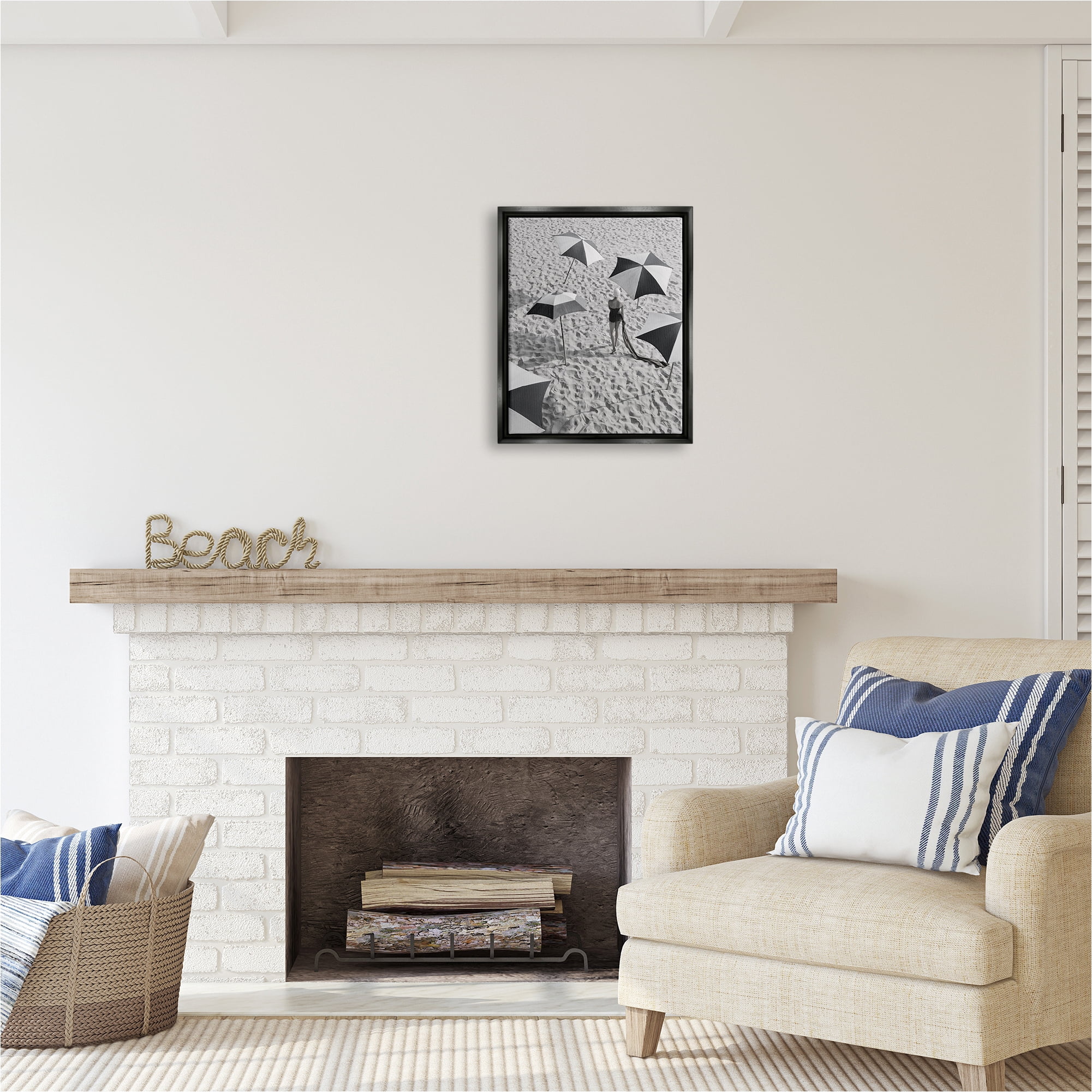 Stupell Industries Vintage Beach Fashion Nature Photography Black Floater Framed Canvas Art Print Wall Art, 17 x 21