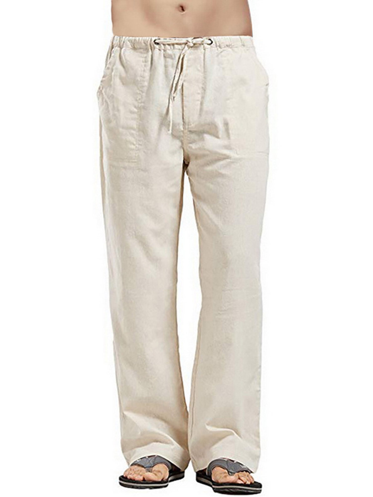 kaimimei Mens Loose Drawstring Pants Fashion Casual Beach Linen Long Pants Lightweight Gym Yoga Trousers