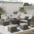 thumbnail image 7 of AMOPATIO 7-Piece Patio Furniture Set, Outdoor Sectional Sofa with Dining Table, All Weather Rattan Conversation Set with Ottoman,Gray, 7 of 7