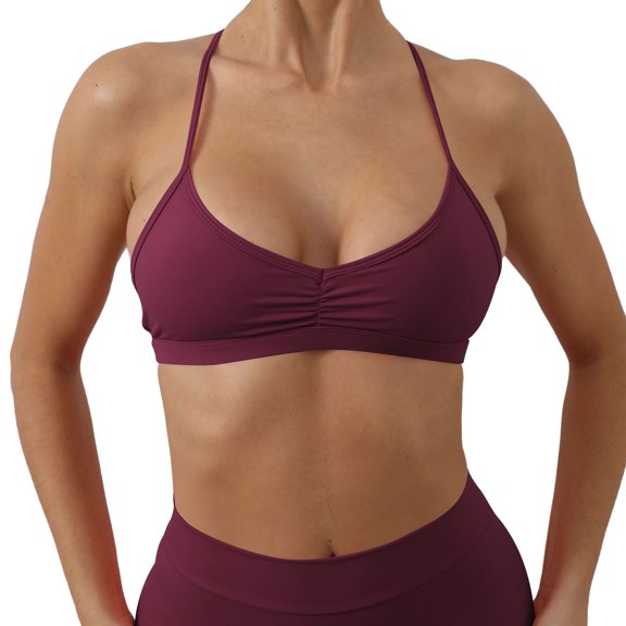 WMNTST Women's Ruched Sports Bras Spaghetti Straps Wireless Yoga Bra Soft Supportive Lift Outdoor Running Fitness Bras