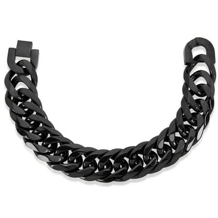 Crucible Men's Black IP Stainless Steel Beveled Cuban Curb Chain Bracelet (19mm), 8.75