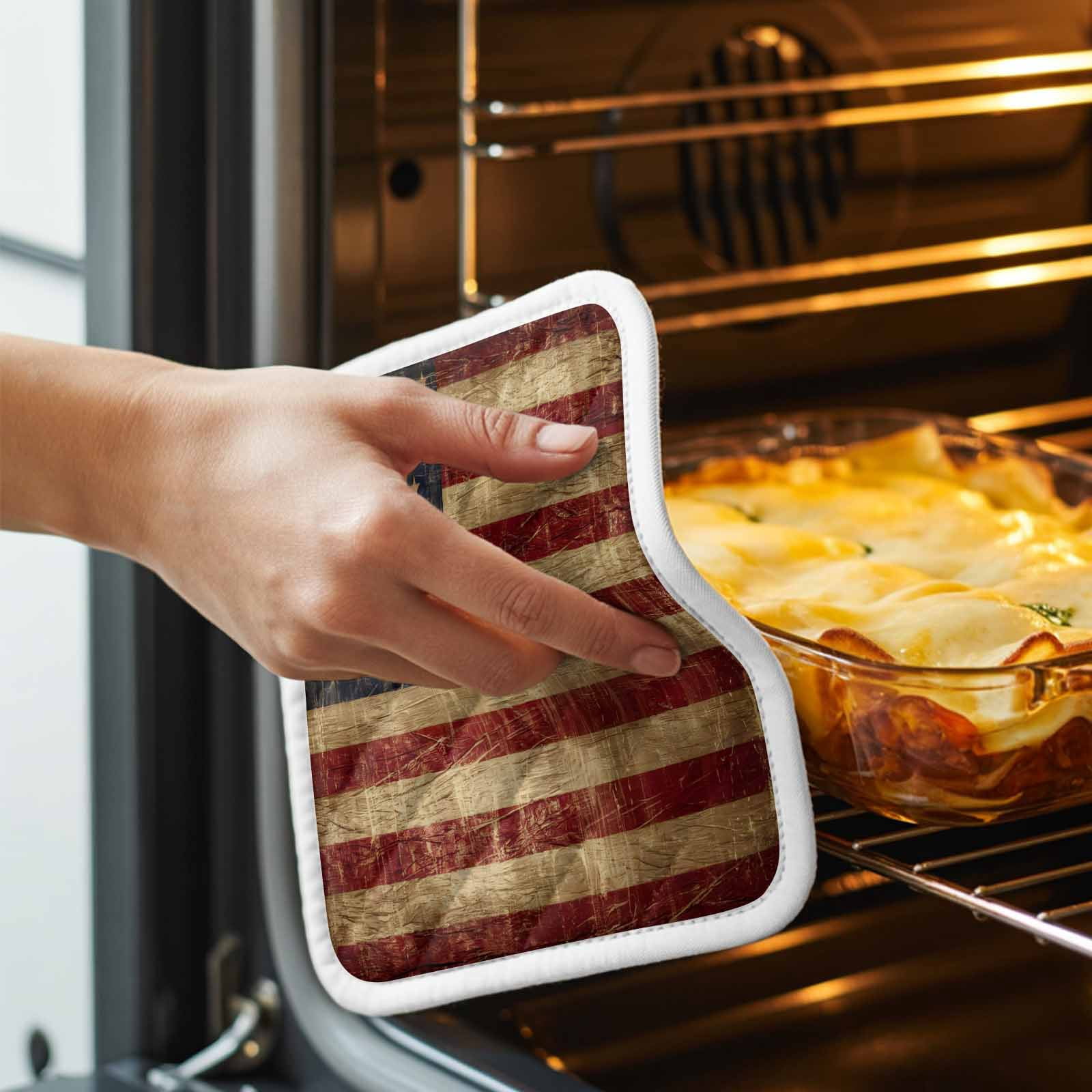 Vintage American Flag Pot Holders for Kitchen Heatproof Potholder, 5 Pack Farmhouse Shabby Retro Red Blue Hot Pads Multipurpose Oven Pads Cloth Potholders Trivet for Cooking Baking