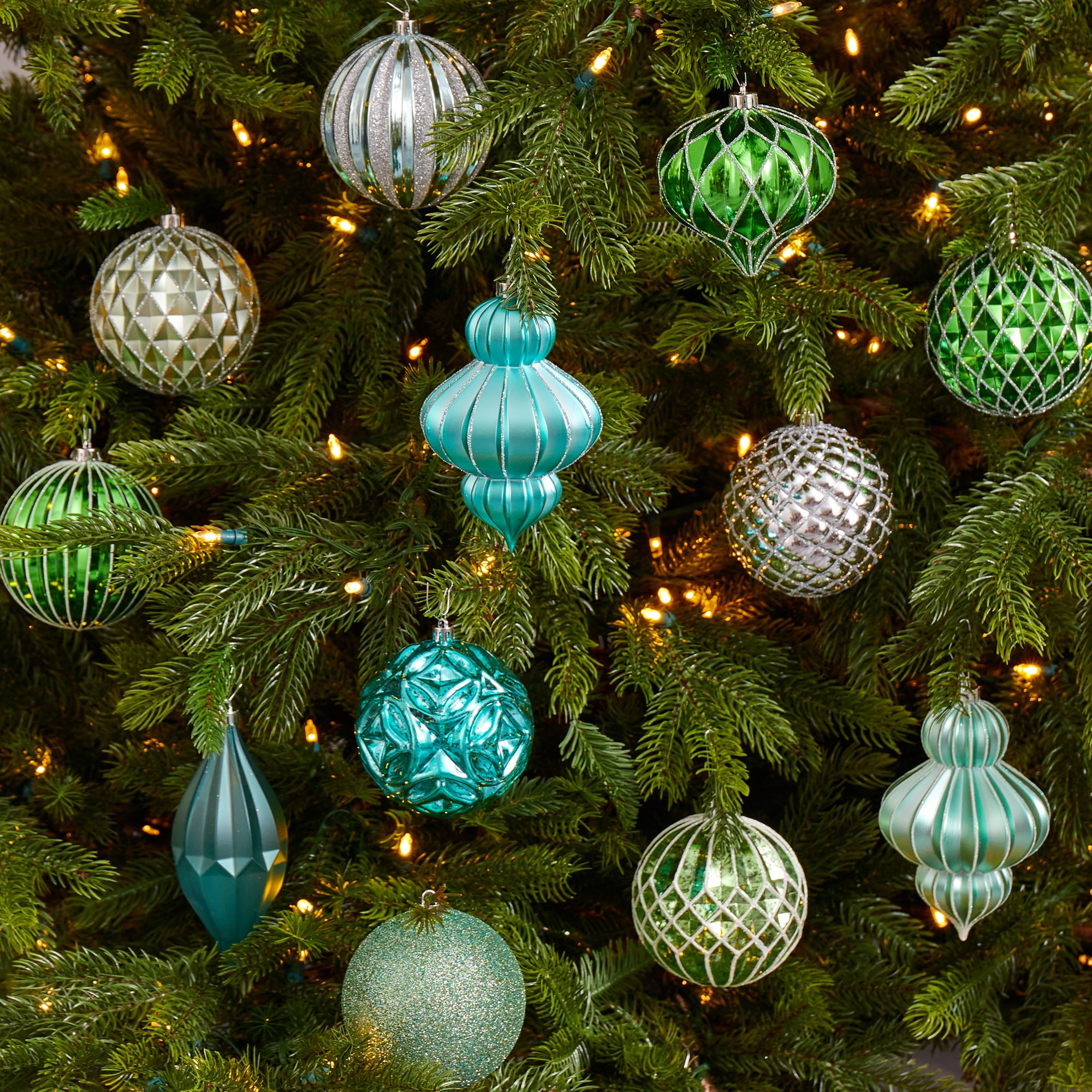 Nearly Natural Holiday Lux Shatterproof 12 Count Christmas Tree Ornament Set