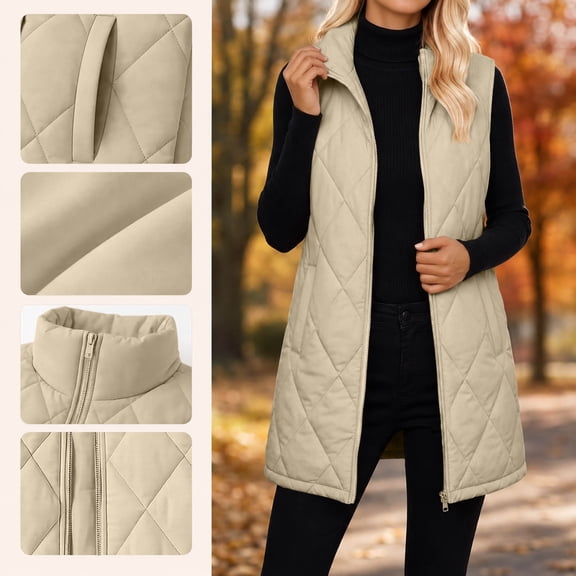 cocolona Long Puffer Vest for Women Winter Warm Quilted Hooded Zipper Sleeveless Jacket Casual Loose LightWeight Outerwear