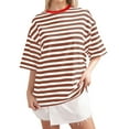 thumbnail image 2 of Topvent Women Oversized Striped Color Block Shirt Short Sleeve O-Neck T-Shirts Casual Loose Pullover Tops Summer Tee Tops, 2 of 4