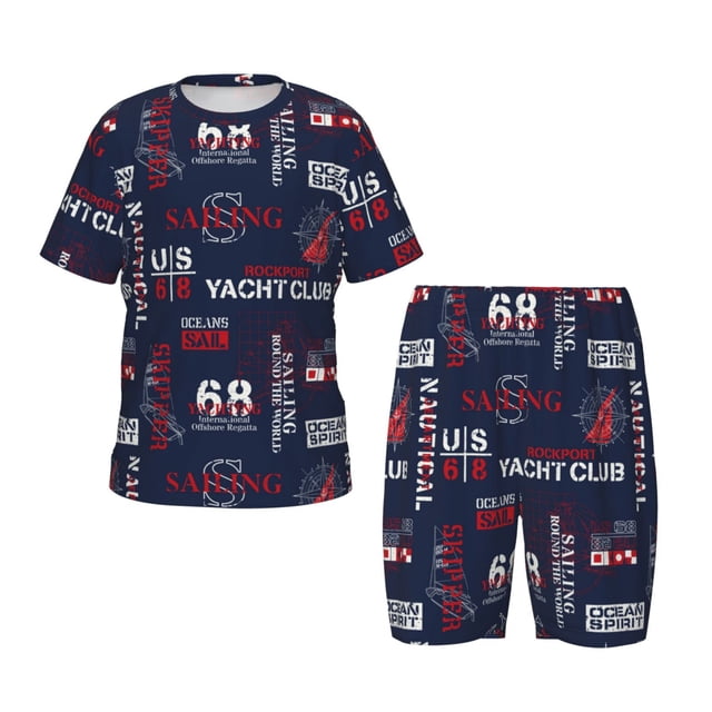 Fotbe Nautical Style Sailboat Pijama Estampada de 2 Piezas para Niños – Ropa de Dormir de Manga Corta Cómoda para Niños y Niñas, Camiseta y Shorts de Algodón-4X-Large