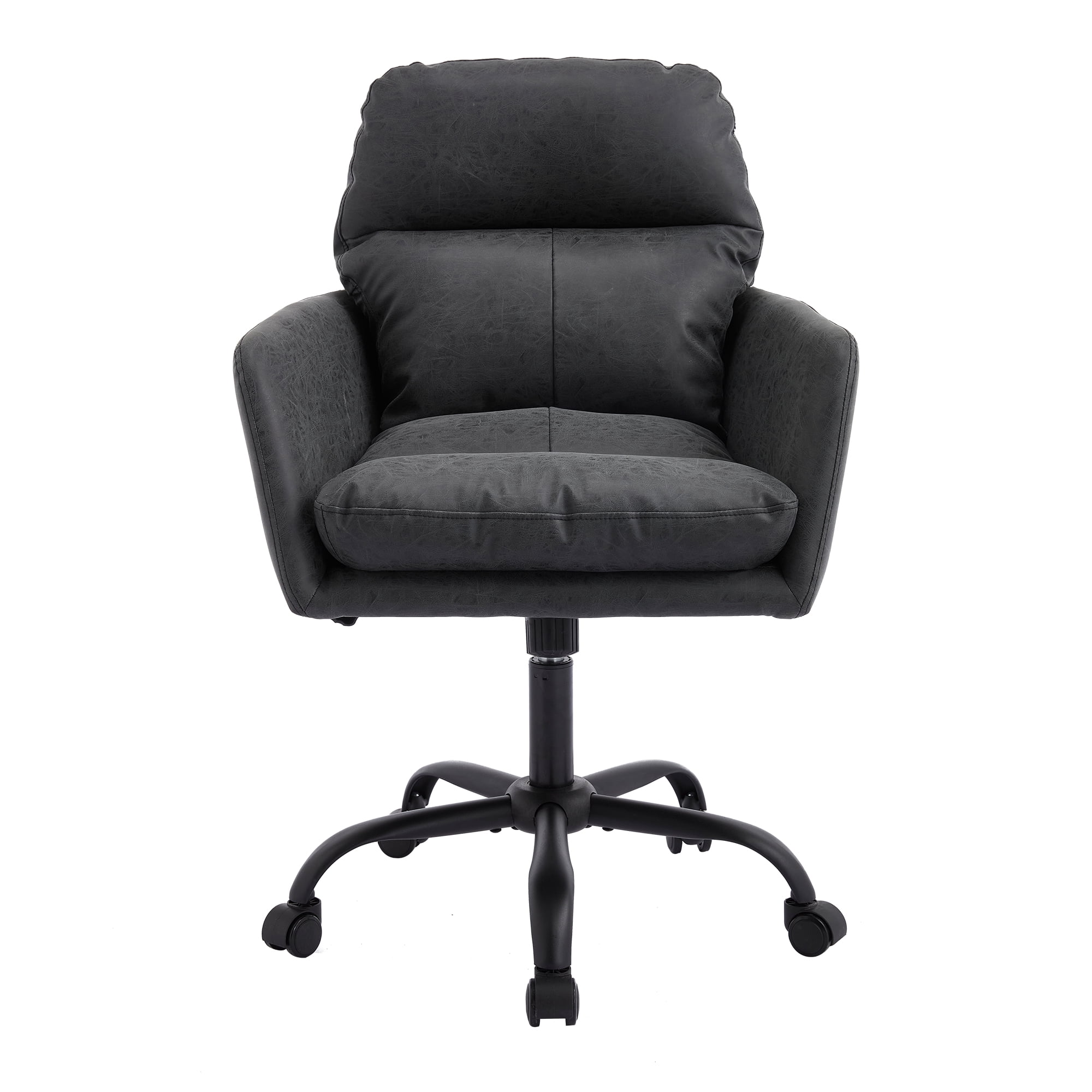 Ergonomic Executive Office Chair with High Back and Lumbar Support, Adjustable Height PU Leather Desk Chair, Swivel Rolling Computer Chair with Armrests for Home Office, Black