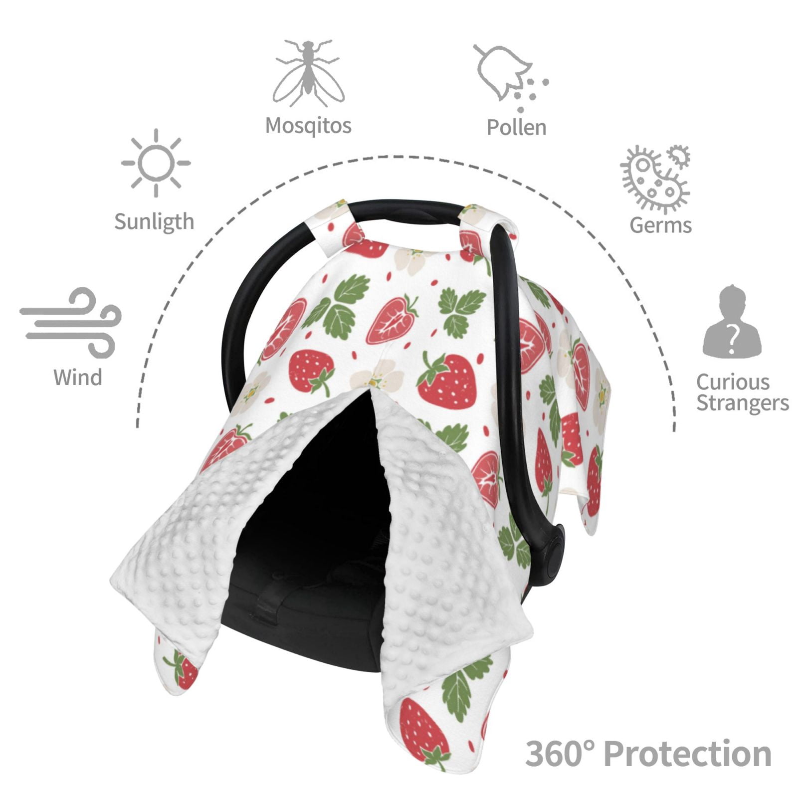 Car Seat Cover Baby - Cute Flower Strawberry Leaves Breathable Infant Car Seat Cover for Baby Carseat, Lightweight Comfort Baby Essentials Must Haves Newborn Stuff for Girl Boy