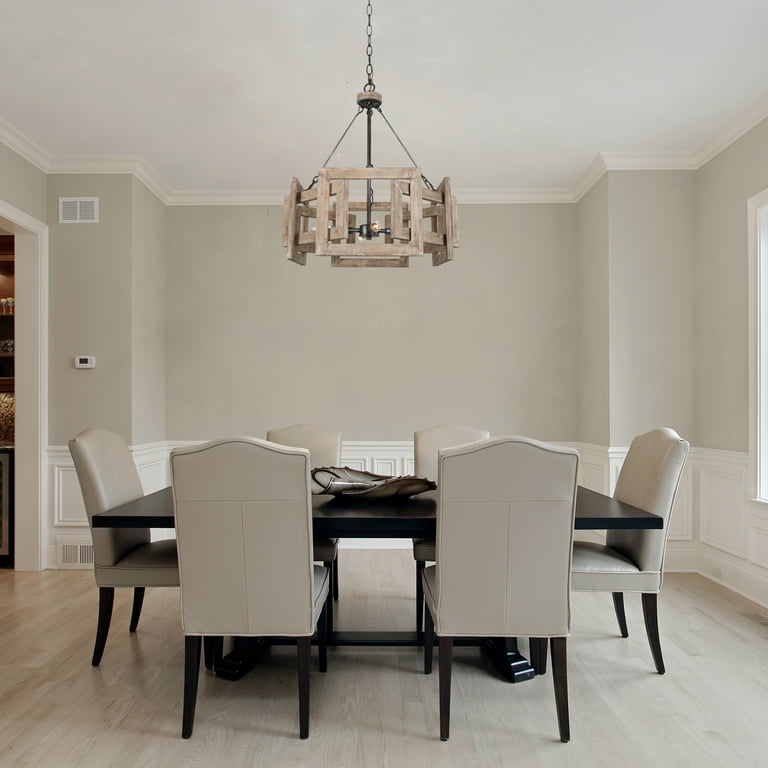 LaLuz Kiria Farmhouse Wood Drum Chandelier 4-light LaLuz Kiria Farmhouse Wood Drum Chandelier 4-light