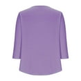 thumbnail image 4 of Women's Casual T-shirts with Pleats 3/4 Length Summer Fall Tops Solid Color Crew Neck Soft Poly-Cotton Tees (XL, Purple), 4 of 5