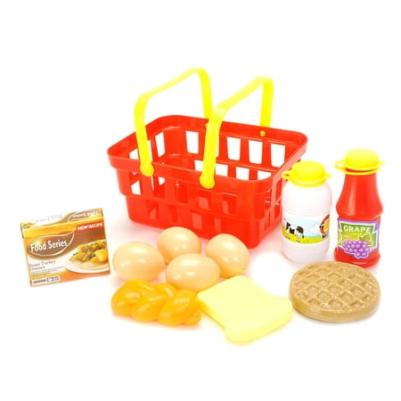 PlayWorld Kitchen Connection Pretend Breakfast & Lunch Play Food Set with Basket for Kids - 10 Piece Set