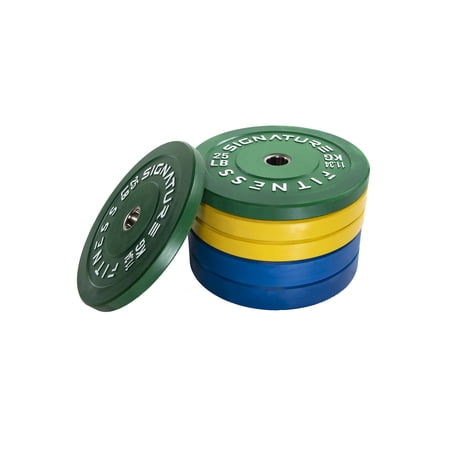 Signature Fitness 2 In. Olympic Bumper Plate Weight Plates with Steel Hub - 100% Virgin Rubber