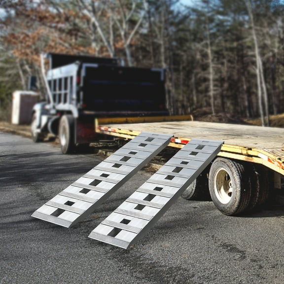 2pcs Aluminum Trailer Ramps, Aluminum Truck Car Auto Trailer Ramps,Modern Silver Loading Ramps Top Hook Design