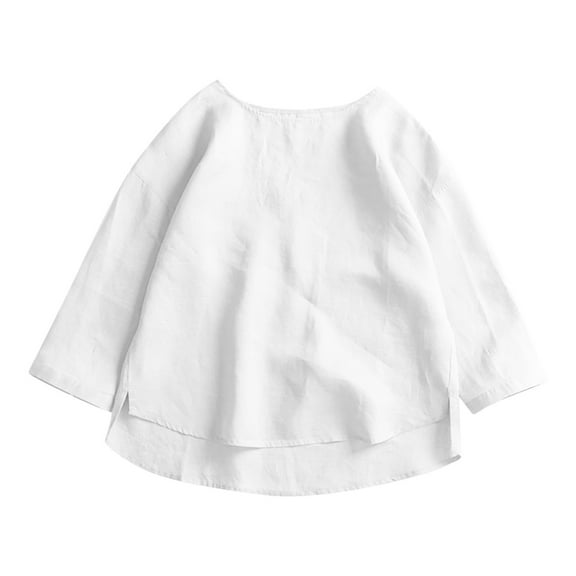 Mittory Women's Linen 3/4 Sleeve Blouse Crew Neck Summer Casual Tops Loose Fit