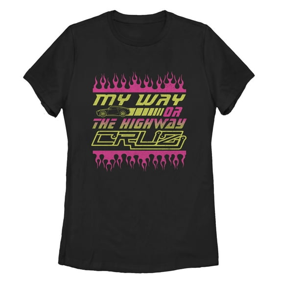 Women's Cars My Way or Highway  Graphic Tee Black X Large