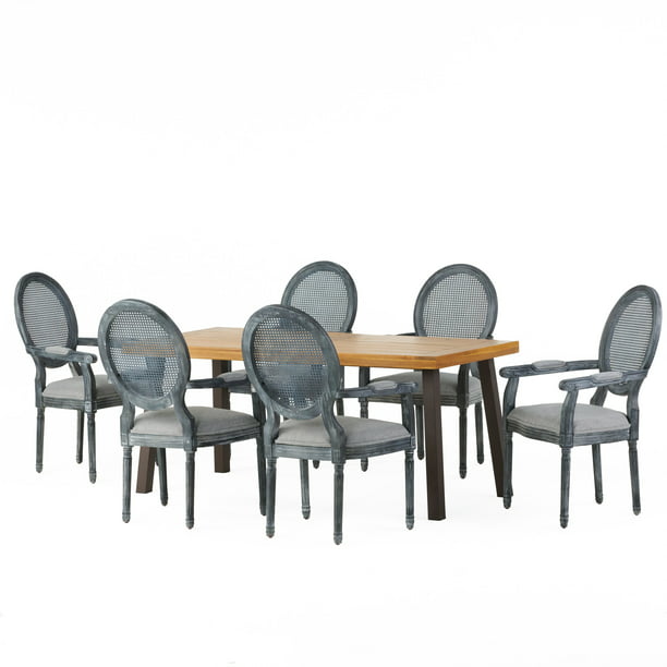 Piece Dining Set Natural Rustic Metal, Noble House Della Rustic Metal And Gray Wood Outdoor Dining Table