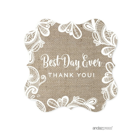 Burlap Lace Wedding Fancy Frame Gift Tags, 24-Pack