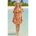 thumbnail image 3 of HAPPY BAY Women's Beachwear Summer Mini Tropical Dress Swimsuit Coverups V Neck Tops Swim Beach Cover ups for Swimwear Women XL-XXL Yam, Floral, 3 of 4