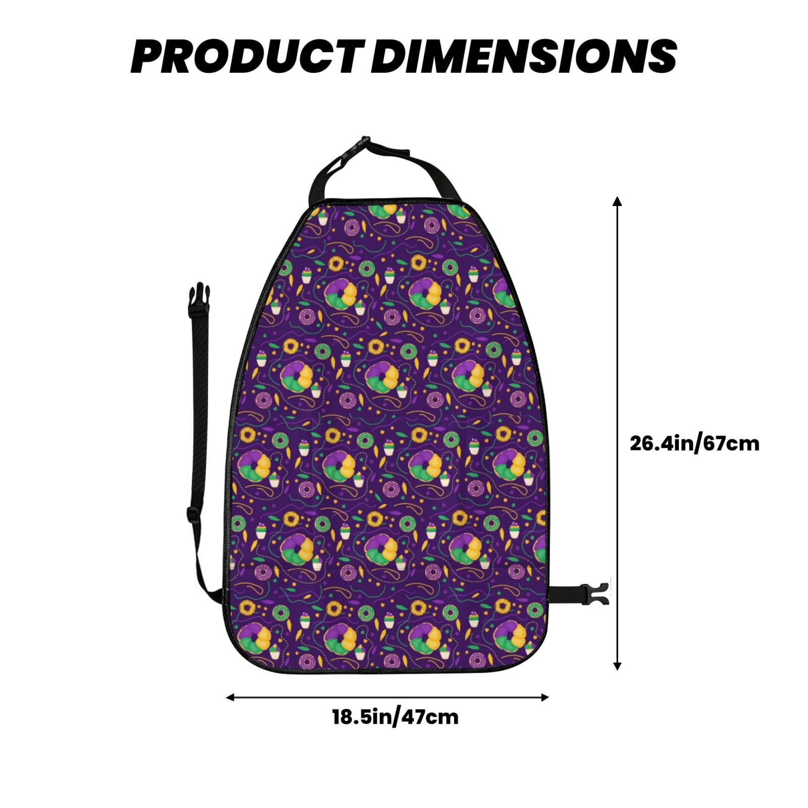 Xecao Mardi Gras and Donuts Pattern Car Seat Back Protector 2 Pack Large Capacity Pocket, Kick Mats Back Seat Protector