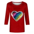 thumbnail image 3 of Mujeres Tres Cuartos de Manga Tops Suelto Ajuste Impreso Cuello Redondo Casual Blusa Camiseta Verano, 3 of 5